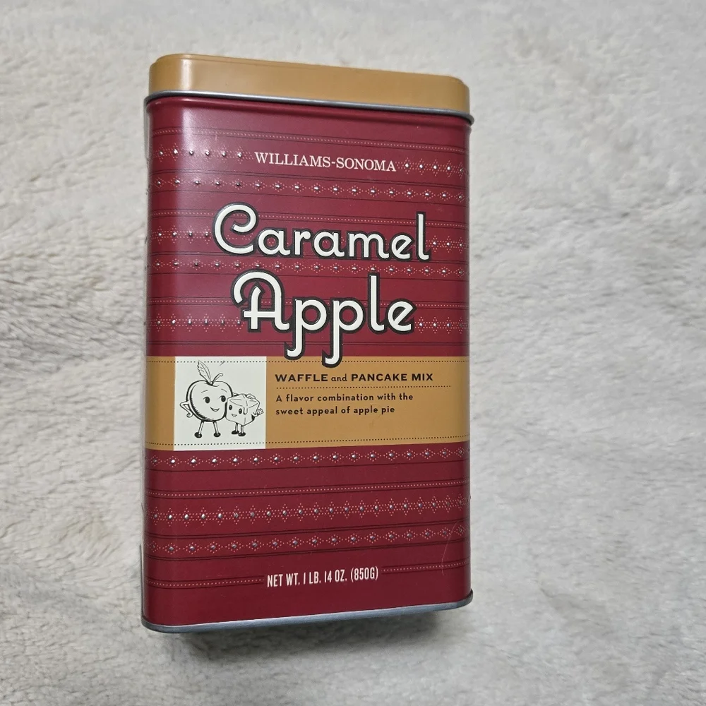 Williams Sonoma Caramel Apple Collector Tin with Lid, square, empty